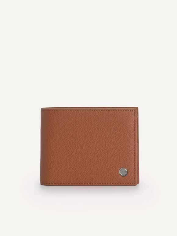 Textured Leather Bi-Fold Wallet with Insert, Cognac, hi-res