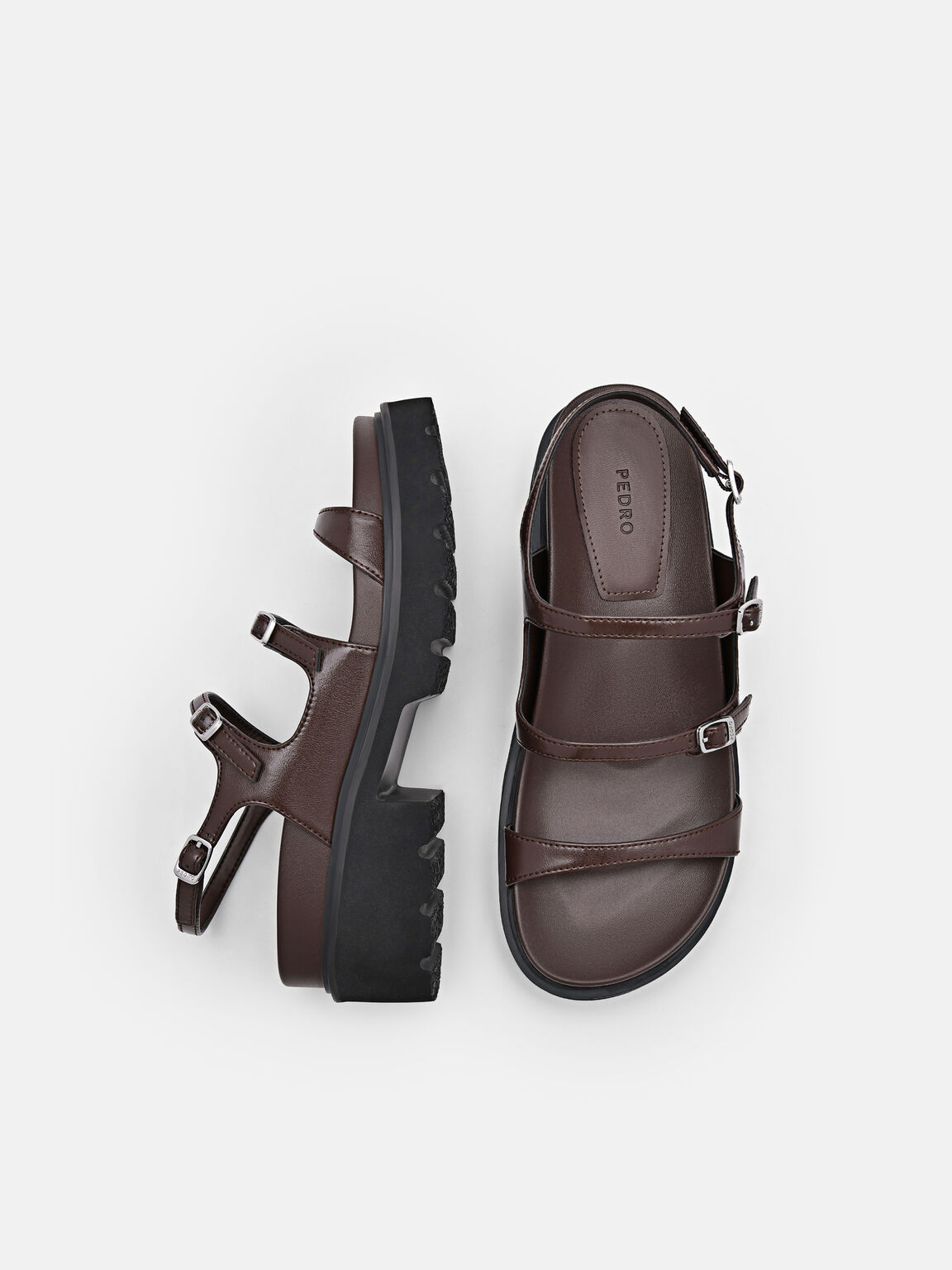 Giày sandals đế cao Chunky, Nâu Đậm, hi-res