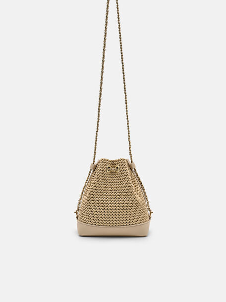 Túi rút dây mini Icon Raffia Mini, Cát, hi-res