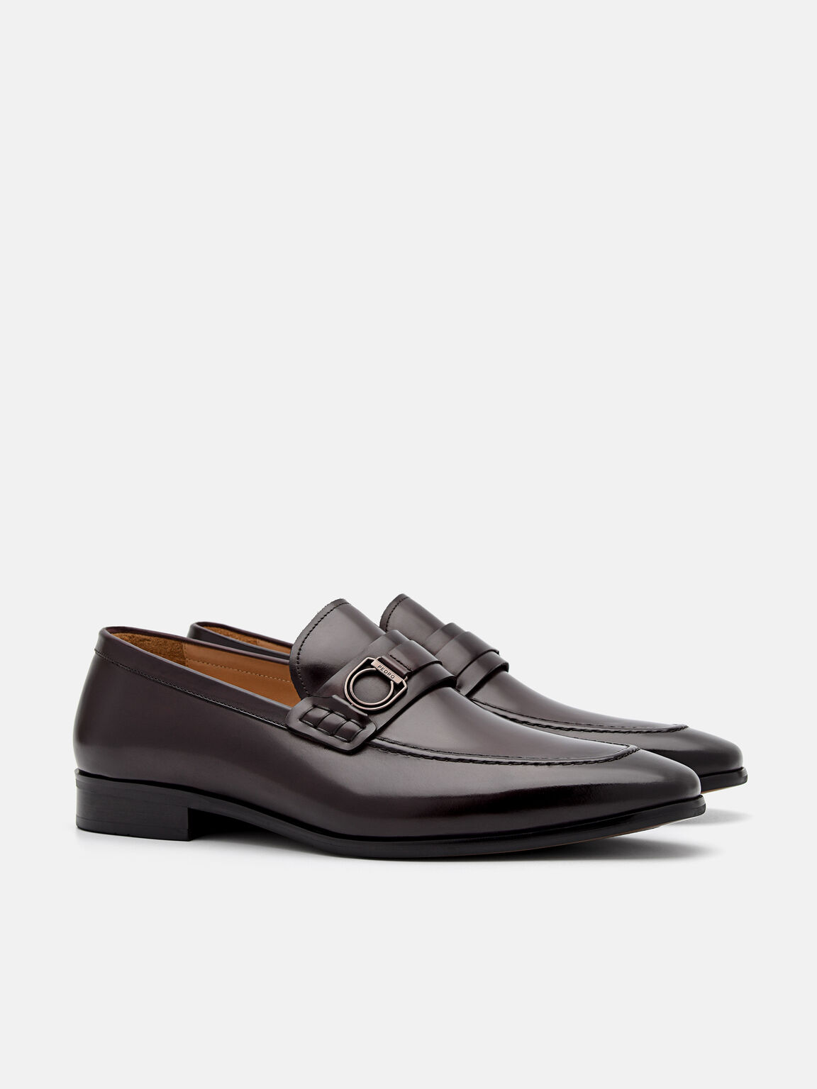 Leather Buckle Loafers, Dark Brown, hi-res