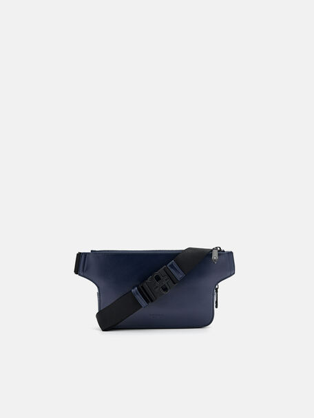 Túi đeo chép phom chữ nhật Icon Leather, Xanh Navy, hi-res