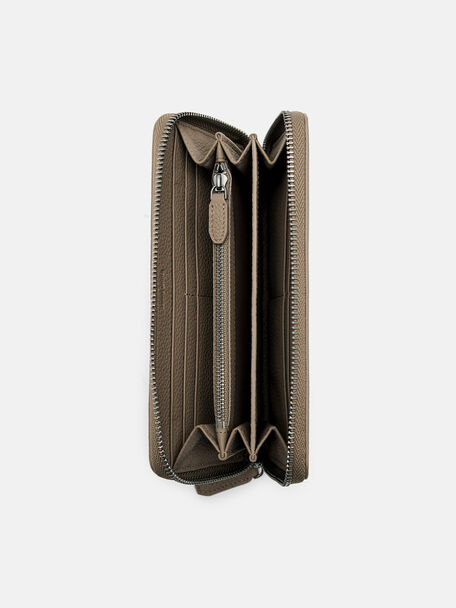 Ví dài Embossed Leather, Nâu Xám