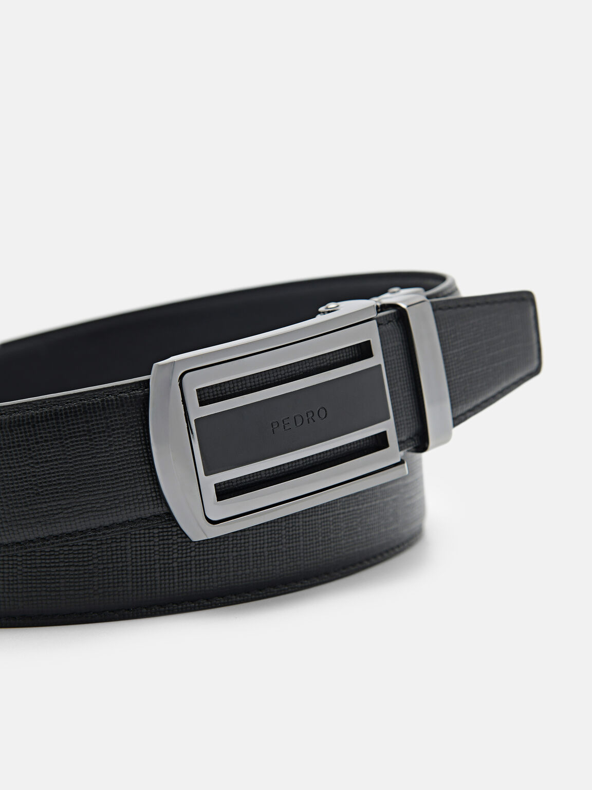 Embossed Leather Automatic Belt, Black, hi-res