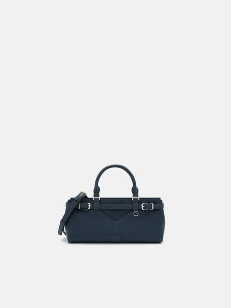 Vienna Leather Handbag, Navy, hi-res