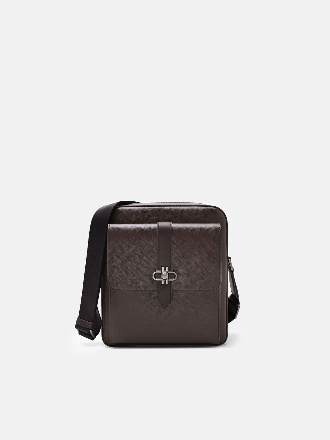 Boxy Saffiano Leather Crossbody Bag, Dark Brown Saffiano, hi-res