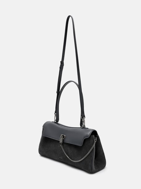 Mirelle Leather Shoulder Bag, Dark Grey, hi-res