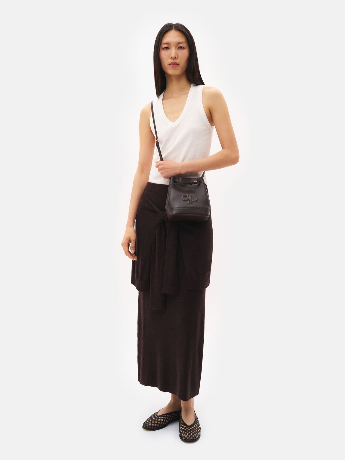 Loli Leather Bucket Bag, Dark Brown, hi-res