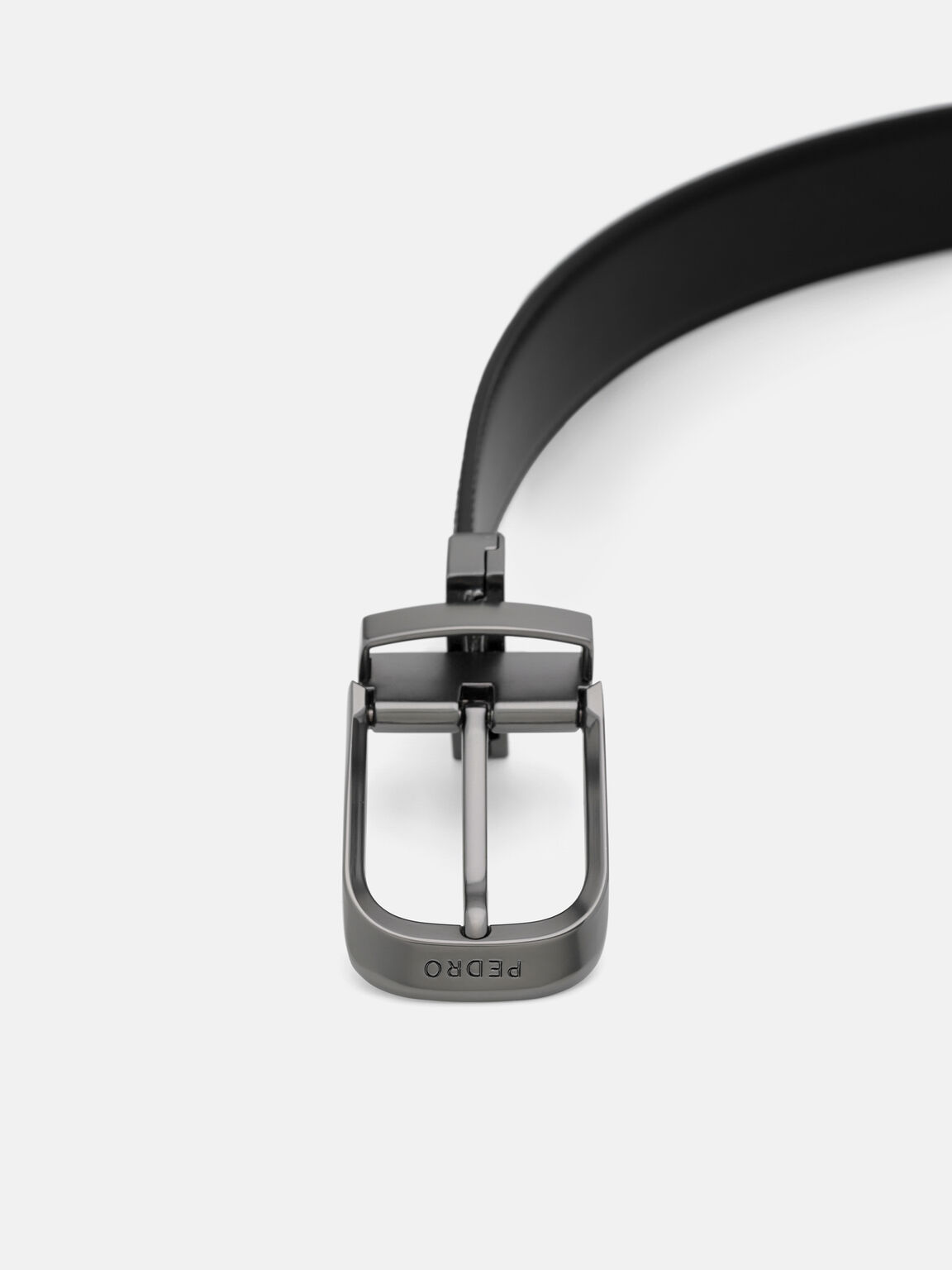 Embossed Leather Reversible Pin Belt, Black Embossed, hi-res