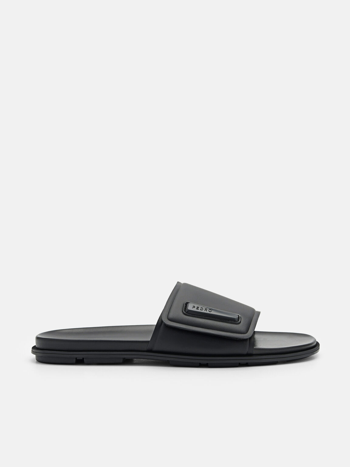 Rubber Slide Sandals, Black, hi-res