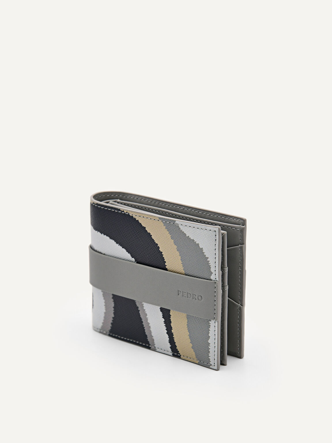 Embossed Leather Bi-Fold Flip Wallet, Multi, hi-res