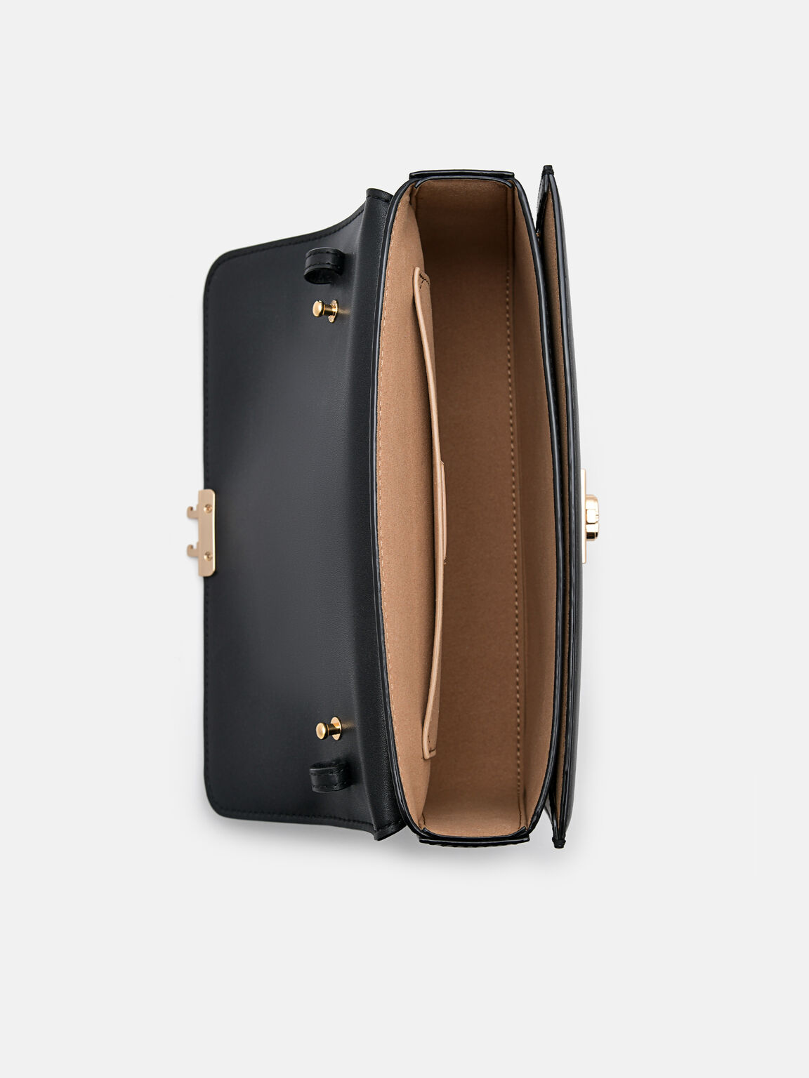 Túi đeo vai phom chữ nhật Studio Leather, Đen