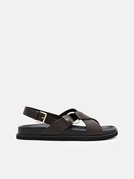Gi&agrave;y sandals đế bệt Goya, N&acirc;u Đậm, hi-res
