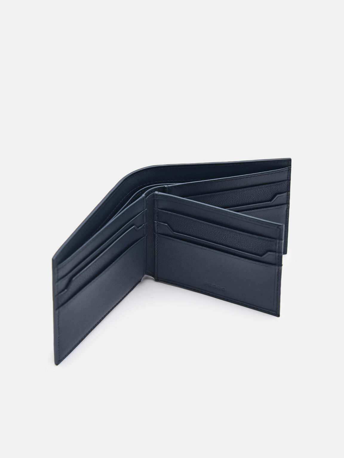 Leather Bi-Fold Flip Wallet, Navy, hi-res