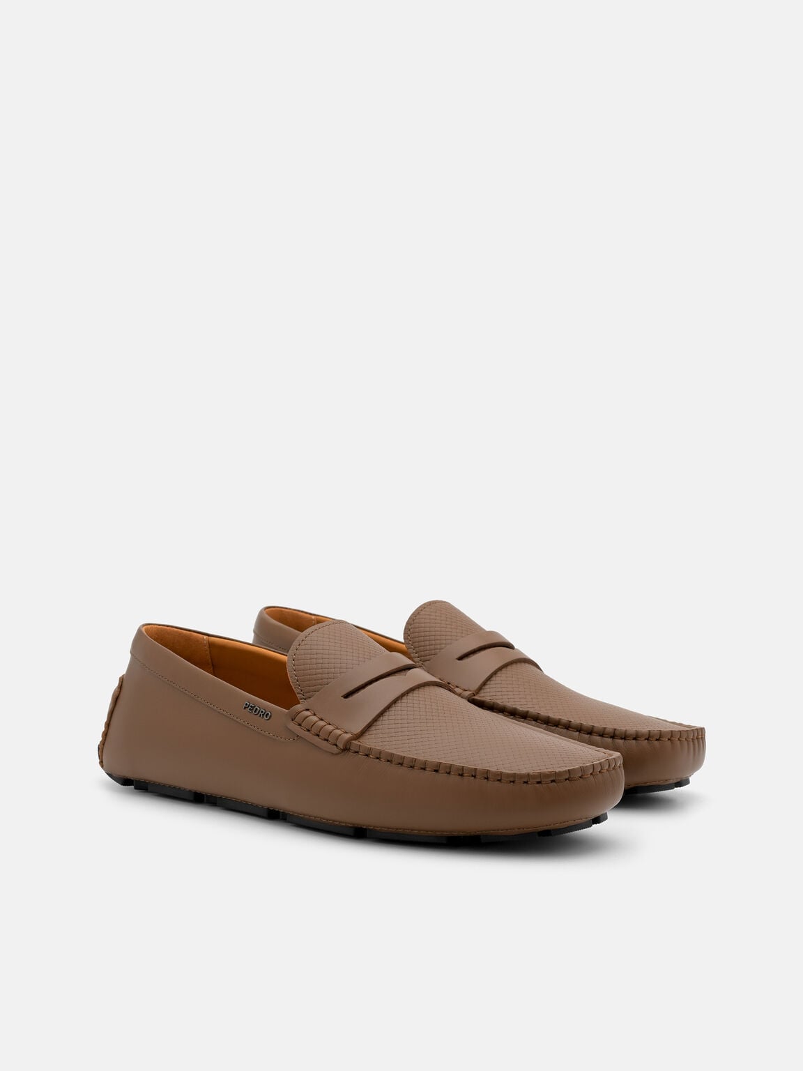 Woven Leather Penny Driving Shoes, Brown Embossed, hi-res