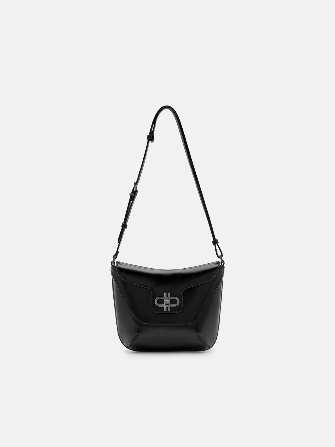 Túi đeo vai phom chữ nhật Icon Leather Satchel, Đen, hi-res