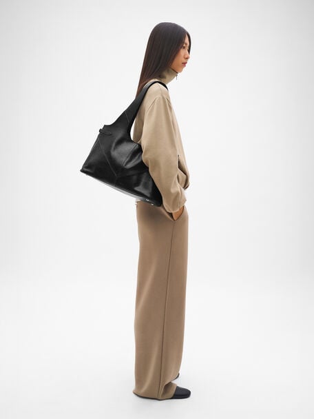 Vienna Leather Tote Bag, Black, hi-res