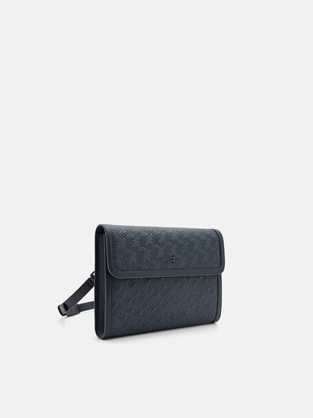 Clutch phom chữ nhật Leather, Xanh navy dập v&acirc;n, hi-res