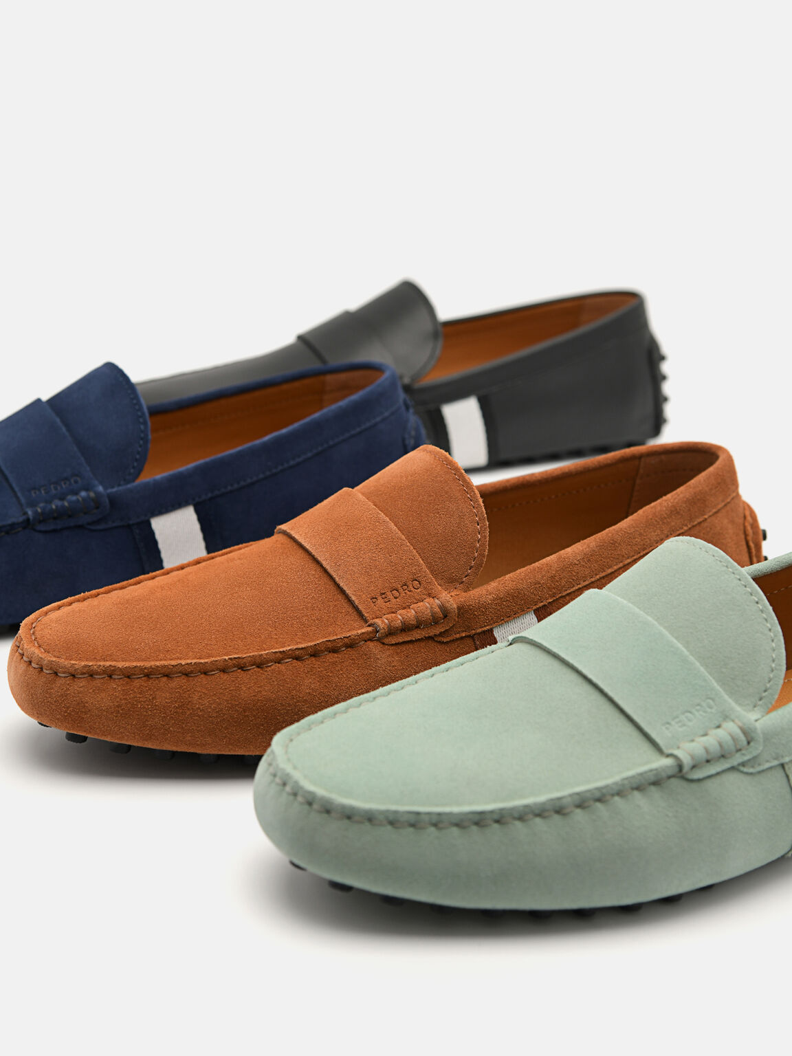 Leather Band Driving Shoes, Black, hi-res