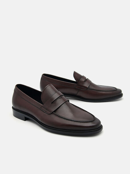 Bailey Calf Leather Loafers, Dark Brown, hi-res