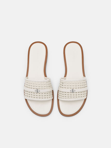 Sadie Woven Slide Sandals, Chalk Weave, hi-res