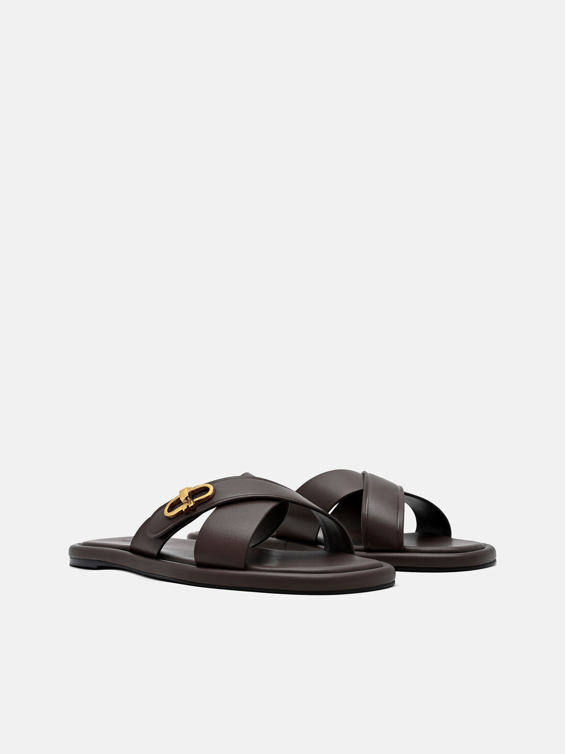 Sienna Leather Cross Sandals, Dark Brown, hi-res
