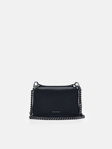 Chain Leather Wallet, Black, hi-res