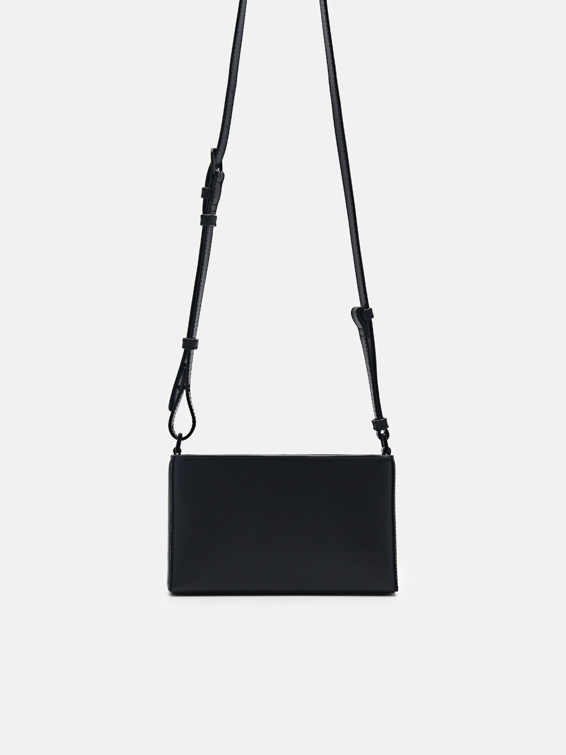 Túi đeo chéo phom chữ nhật Recycled Leather Mini, Đen