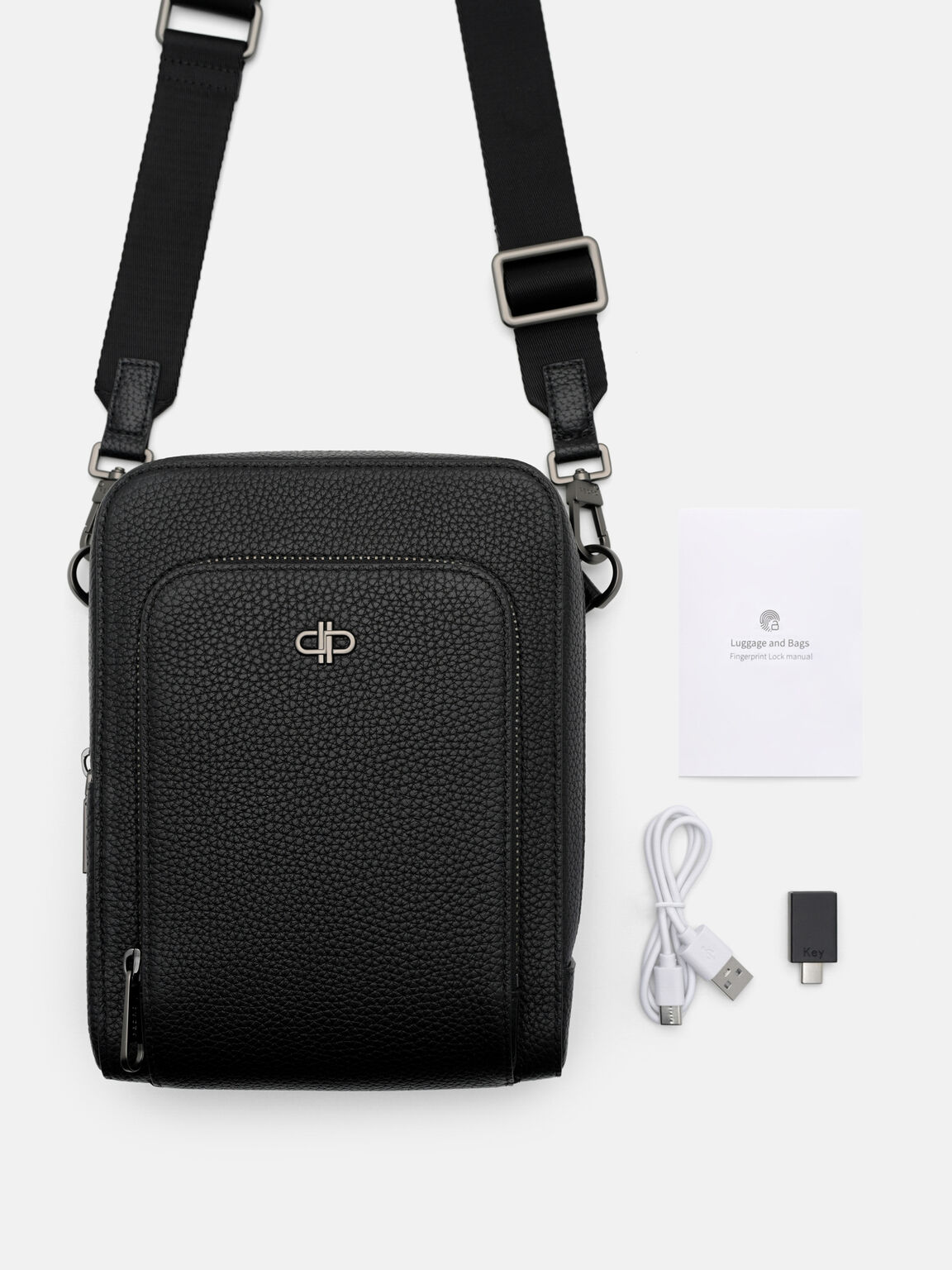 Fingerprint Lock Crossbody Bag, Black Tumble, hi-res