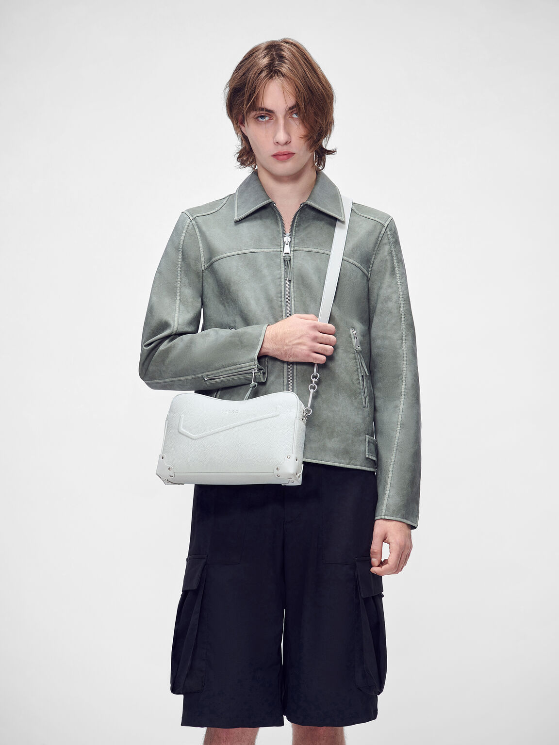 Túi đeo chéo hình chữ nhật Taper Leather, Xám, hi-res