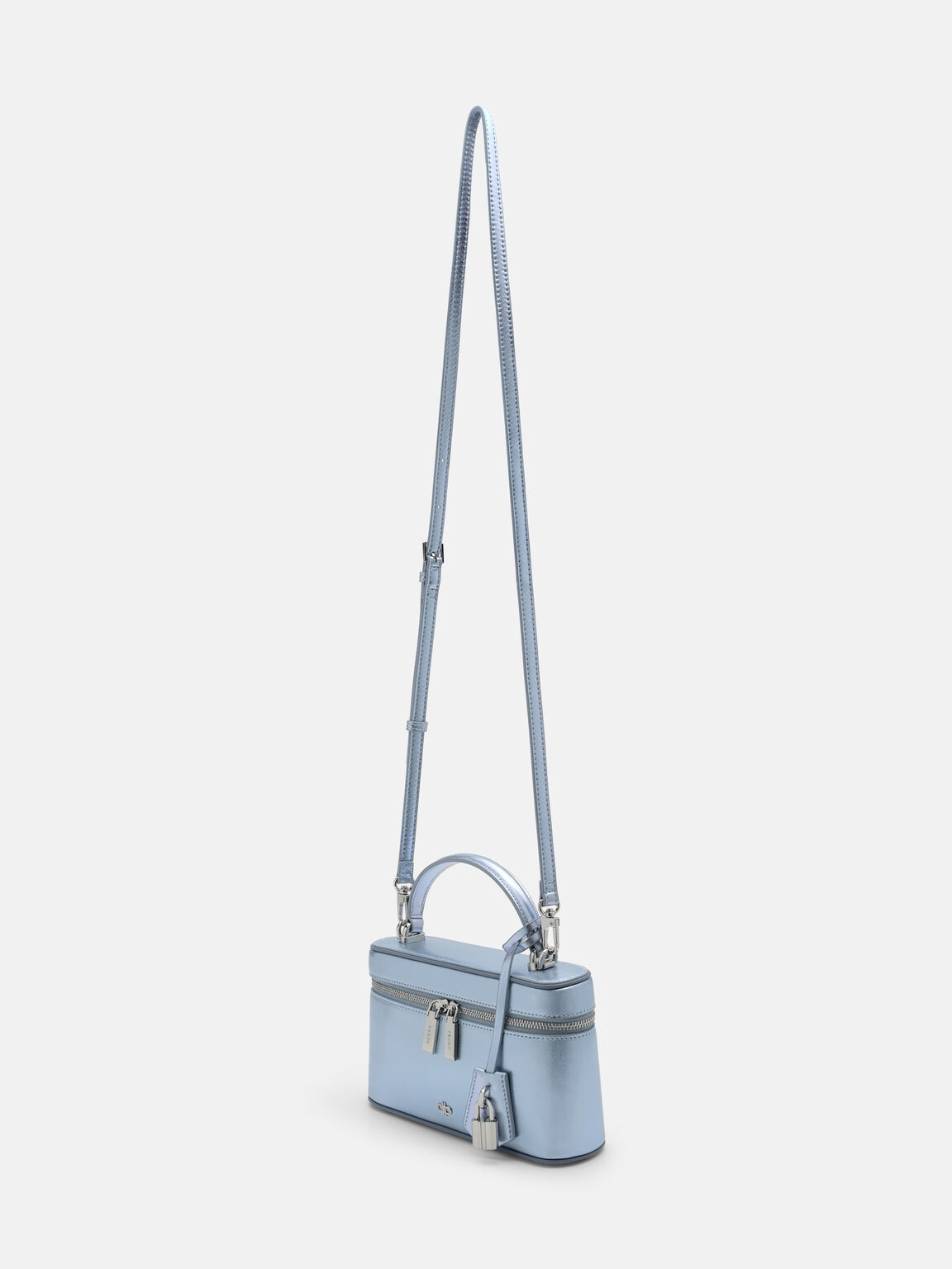 Ari Leather Shoulder Bag, Light Blue Metallic, hi-res