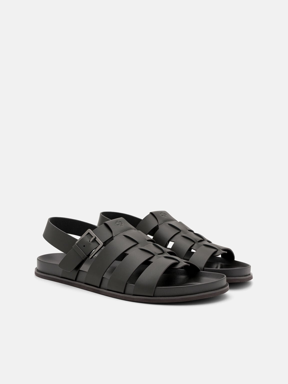 Gi&agrave;y sandals đế bệt Leather Caged, X&aacute;m Đậm, hi-res