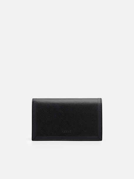 Leather Bi-Fold Card Holder with Lanyard, Black, hi-res