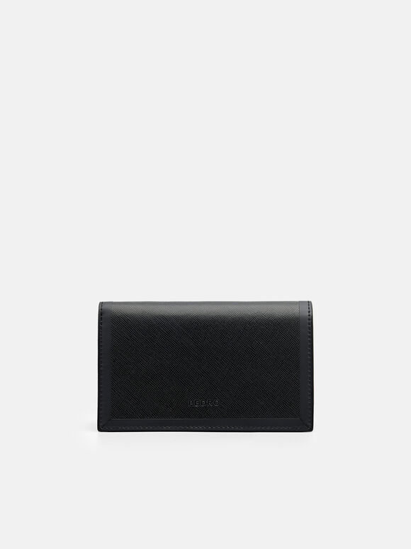 Leather Bi-Fold Card Holder with Lanyard, Black