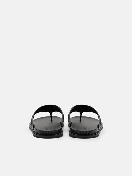Woven Thong Sandals, Black Embossed, hi-res