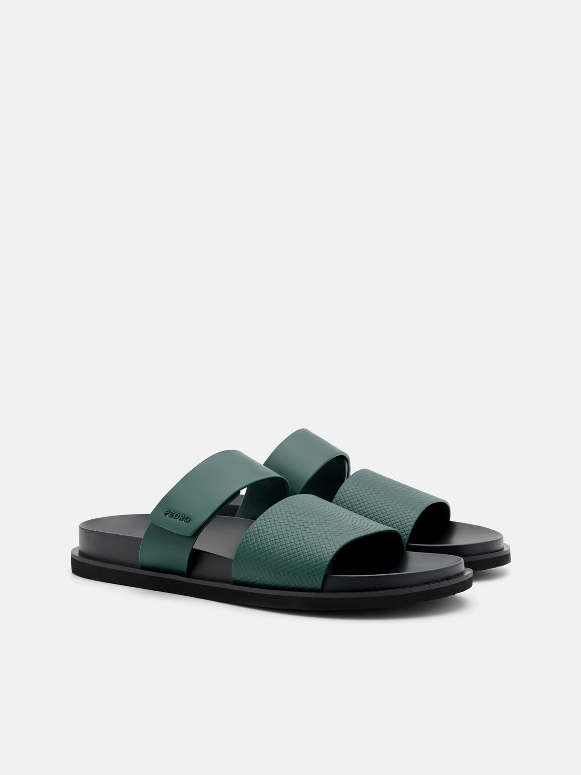 Embossed Slide Sandals, Dark Green, hi-res