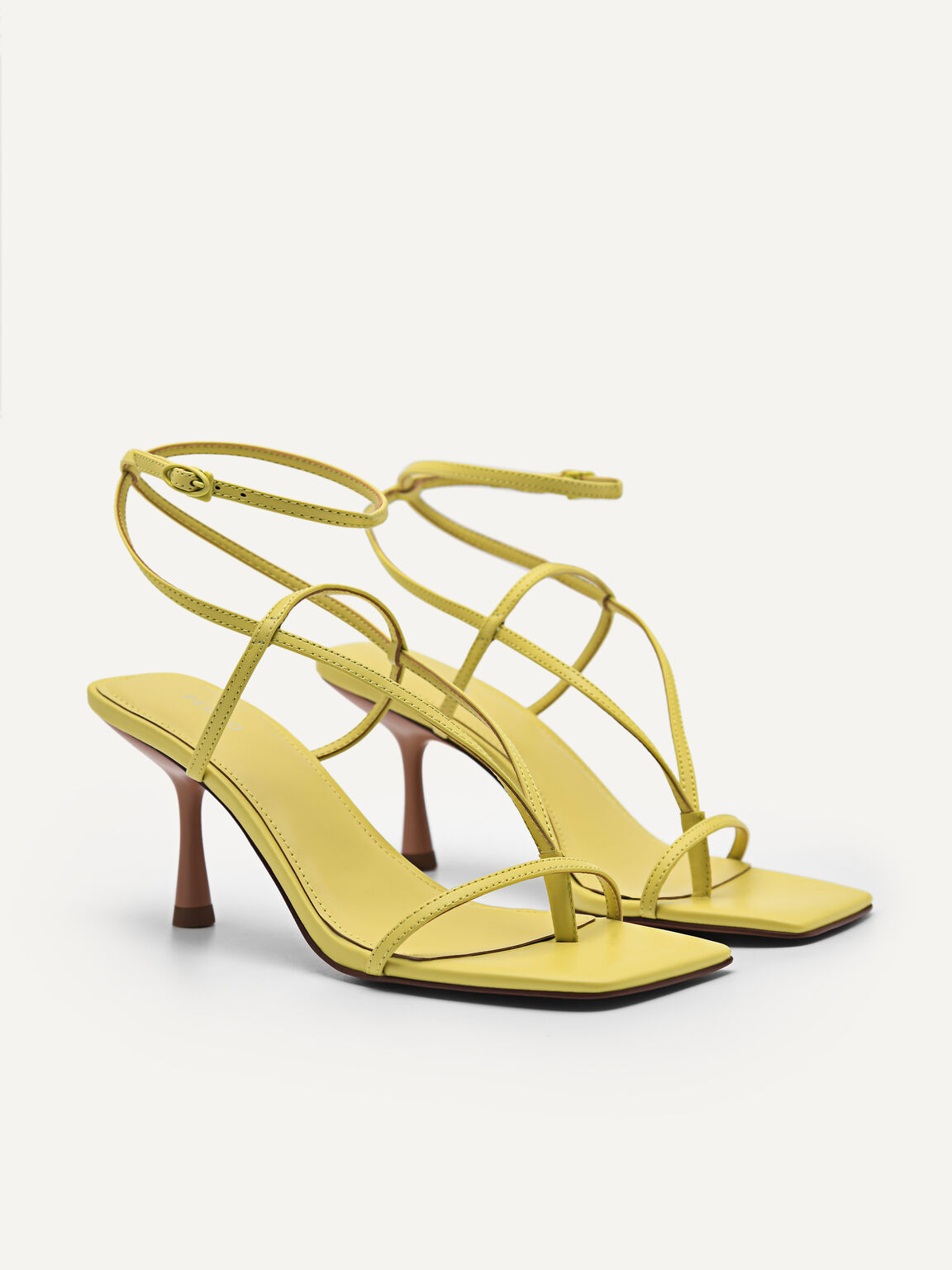 Giày sandals cao gót mũi vuông quai mảnh tính, Vàng, hi-res