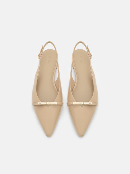 Jeanine Leather Slingback Flats, Sand Patent, hi-res