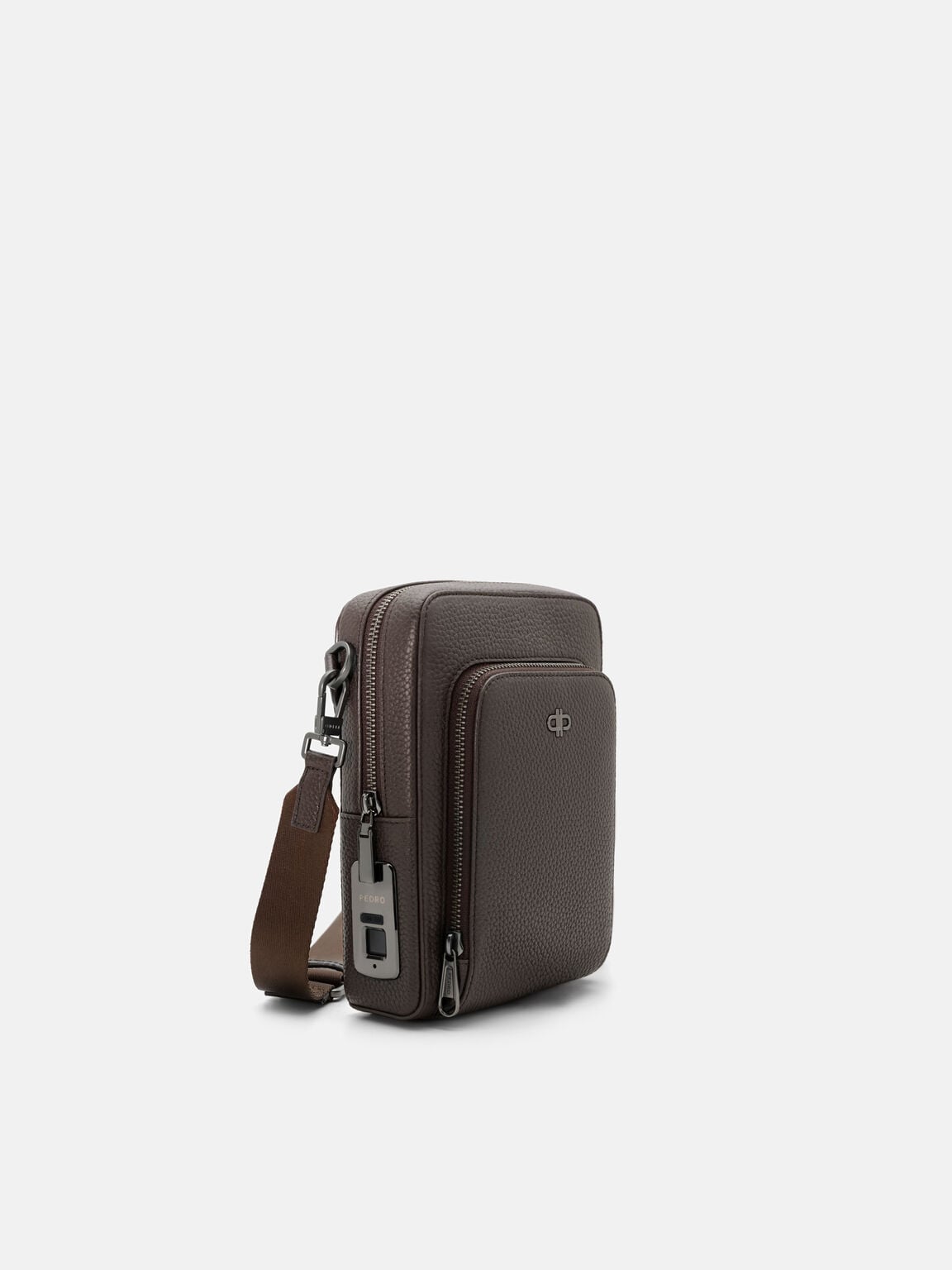 Fingerprint Lock Crossbody Bag, Espresso Brown Tumble, hi-res