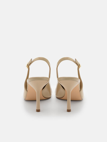 Jeanine Patent Leather Heel Slingback Pumps, Sand Patent, hi-res