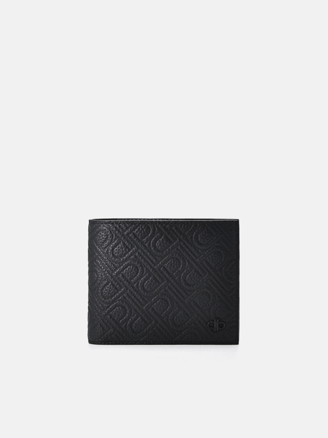 Ví ngắn gập đôi Icon Embossed Leather, Đen, hi-res