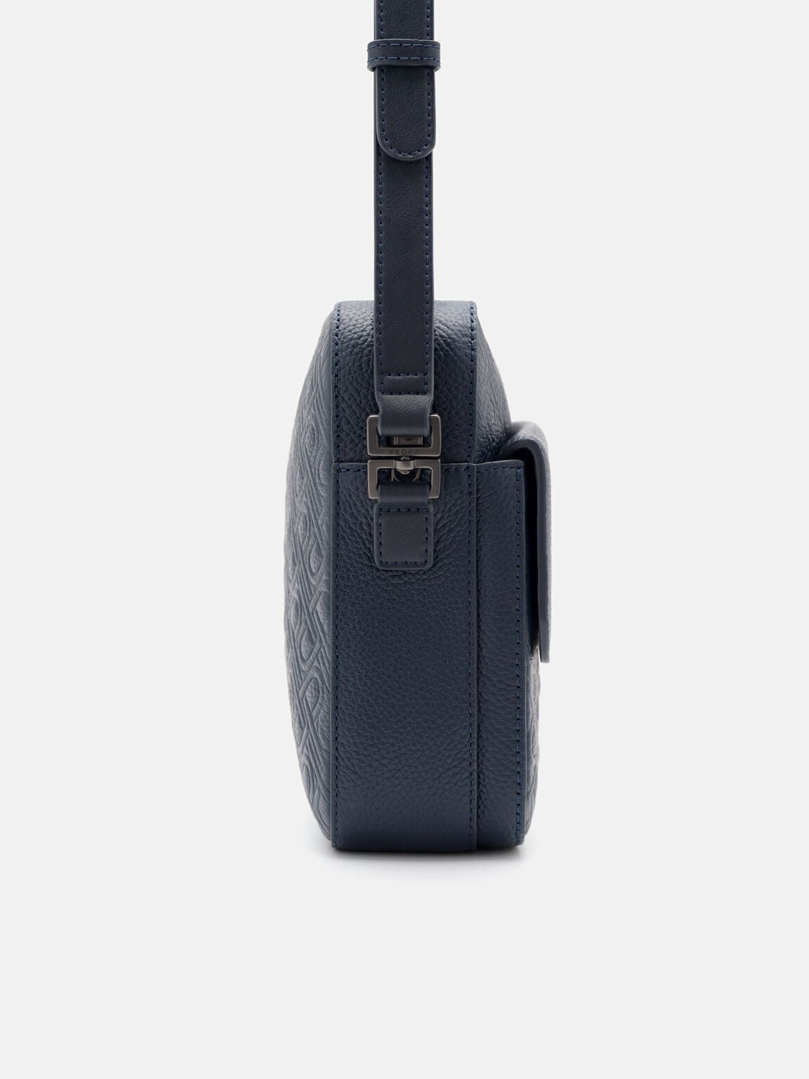 Leather Crossbody Bag, Navy Embossed, hi-res