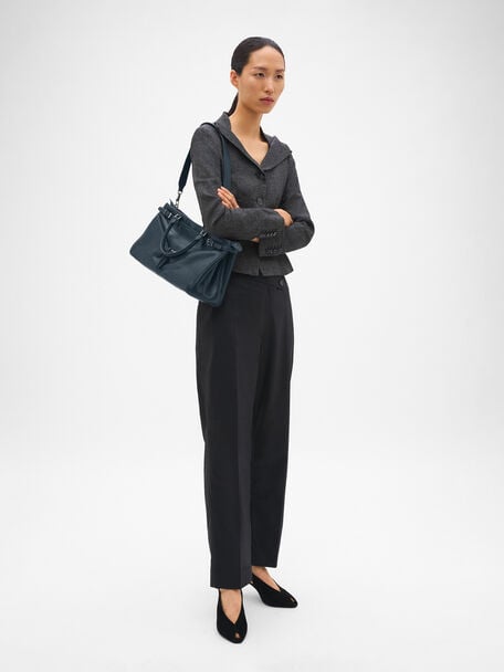 Vienna Leather Satchel Bag, Navy, hi-res