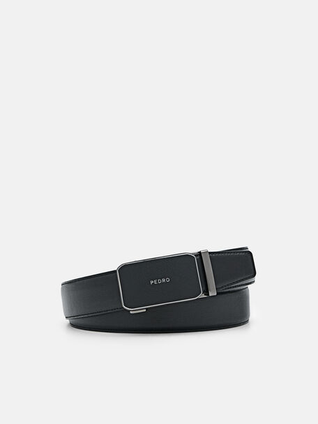 Embossed Leather Automatic Belt, Black, hi-res