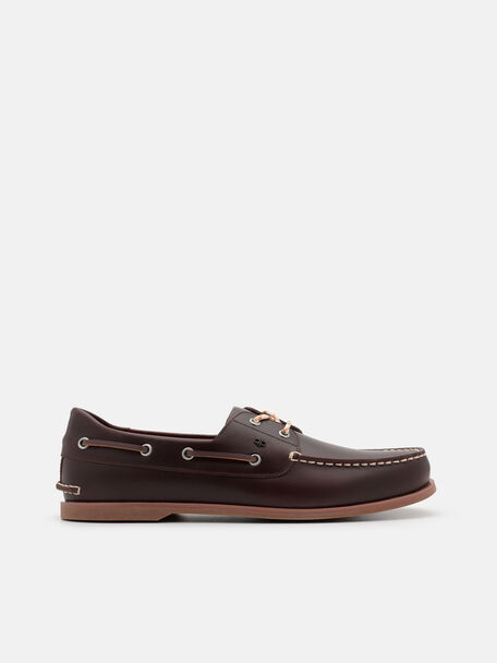 Marcos Leather Boat Shoes, Dark Brown Burnish, hi-res
