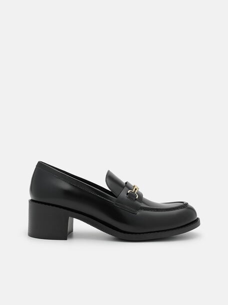 Alistair Leather Heel Loafers, Black Box, hi-res