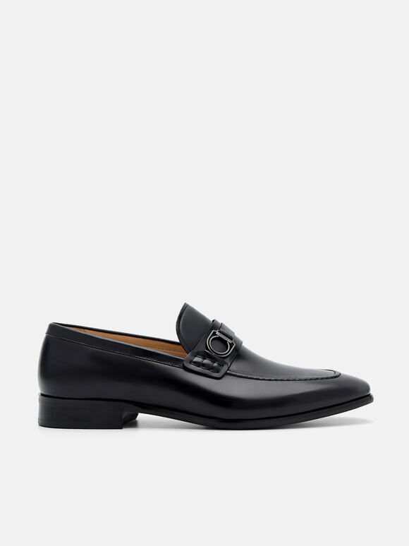 Leather Buckle Loafers, Black, hi-res