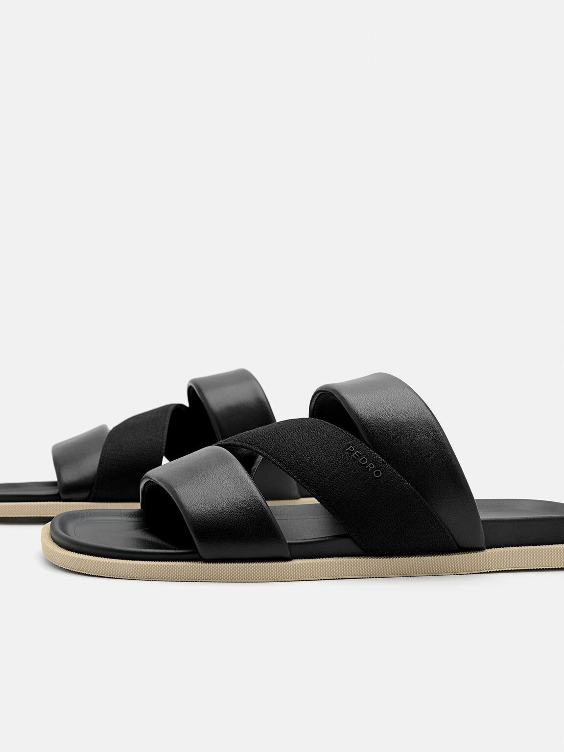 Tri-Band Slide Sandals, Black, hi-res