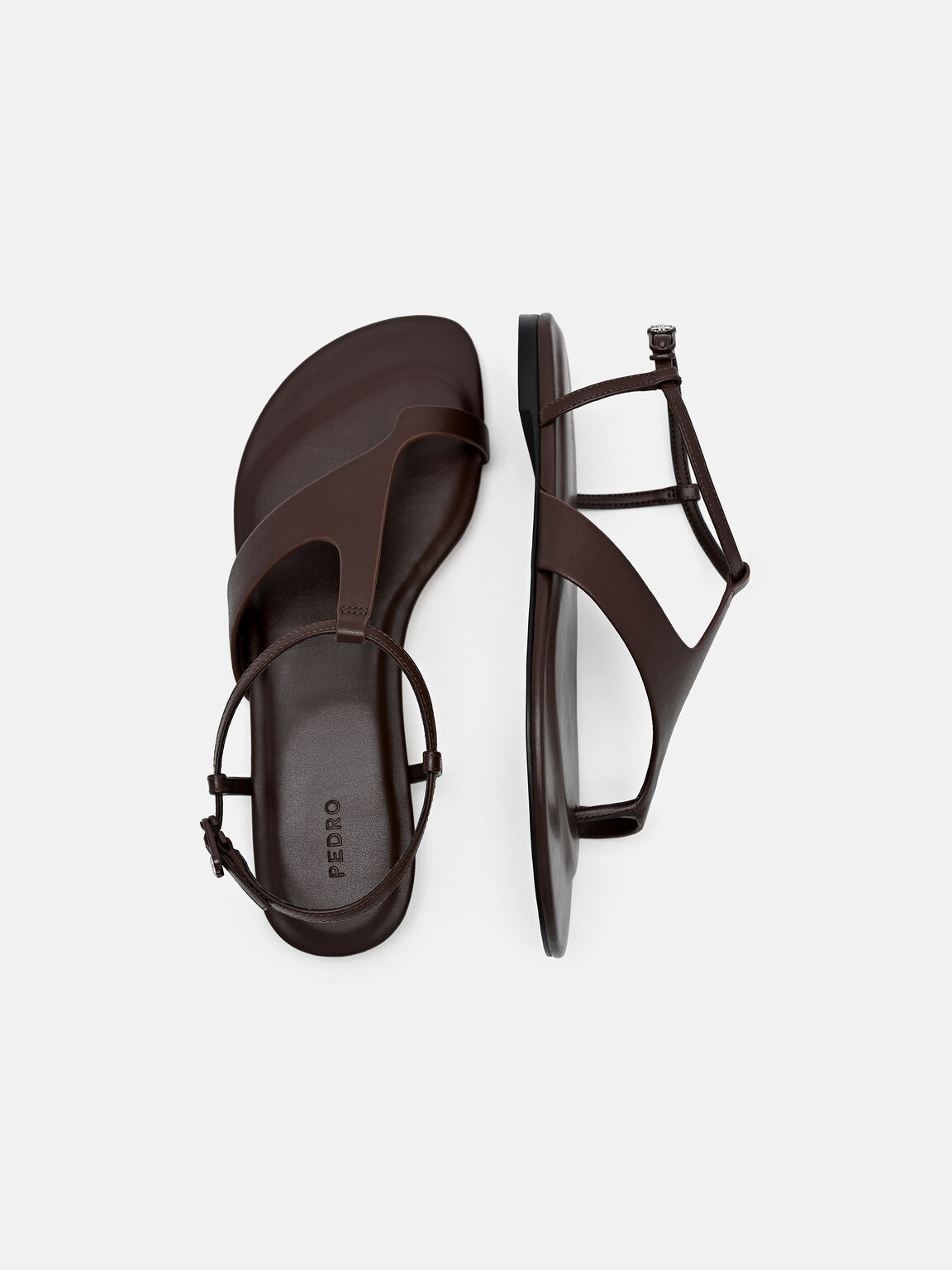 Leather Ankle Strap Sandals, Dark Brown, hi-res