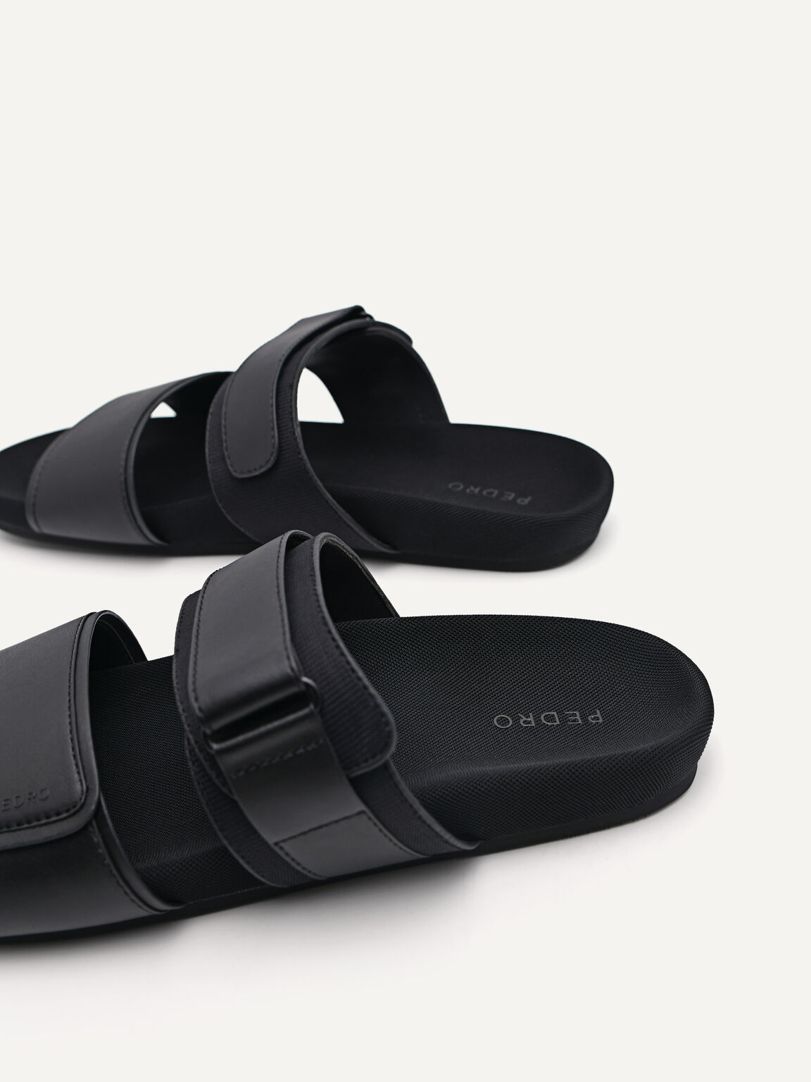 Double Strap Slide Sandals, Black, hi-res