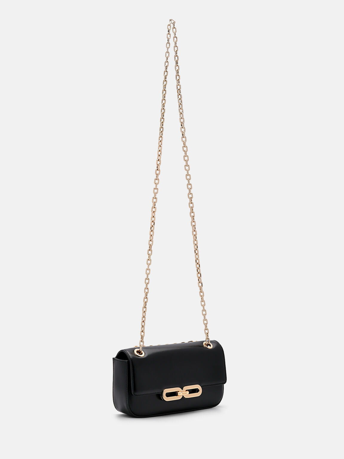 Túi đeo vai phom chữ nhật nắp gập Studio Kate Leather, Đen, hi-res